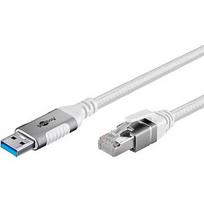 Goobay Ethernet cable USB-A 3.2 Gen1 plug > RJ-45 plug (white, 1 meter, braided textile sheath) 74157