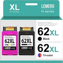 "Lemero 62XL" kasetės, suderinamos su HP 62 spausdintuvo juodos spalvos kasetėmis, skirtomis HP Envy 5540 5544 5660 5640 7640 8000 OfficeJet 200 5740 5742 5744 8040 (juoda/spalva, 2 vnt.)