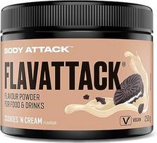"Body Attack FlavTASTIC®", sausainiai su grietinėle, 250 g / 83 porcijos Intensyvaus skonio milteliai karštiems ir šaltiems patiekalams bei kepiniams, be palmių aliejaus, be apartamo ir glitimo, pagaminti Vokietijoje