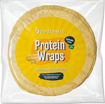 "Foodtastic Protein Wraps" 240 g, daug baltymų turinti tortilija, 22 % baltymų ir tik 11 % angliavandenių, daug baltymų ir mažai angliavandenių turinti kvietinė tortilija