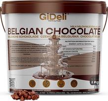 "GiDeli" belgiškas šokoladas 1 kg - šokolado drožlės, šokolado lašeliai - pieno spalvos - puikiai tinka šokolado fondiu, kepimui, šokolado fontanams, desertams ir glazūroms
