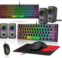 "LexonElec" klaviatūros ir pelės rinkinys "Champing" priedai "PC Pack Combo" - 60 proc. itin kompaktiška šviečianti mini klaviatūra QWERTY išdėstymo ir 6400 DPI pelė Žaidimų basų garsiakalbis kvėpuojantis pelės kilimėlis