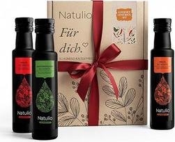 "Natulio" ekologiško aliejaus dovanų rinkinys Šalto spaudimo prieskonių aliejai - dovanų idėja - puiki kalėdinė dovana visiems gurmanams - aitriųjų paprikų aliejaus, sodo žolelių aliejaus ir grilio aliejaus dovanų rinkinys - 3 x 100 ml -DE-ÖKO-006
