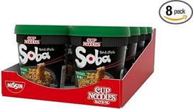 "Nissin Cup Noodles Soba Cup - Teriyaki", 8 vnt., japoniško stiliaus greitai paruošiami makaronai su terijakio padažu ir daržovėmis, greitai paruošiami puodelyje, azijietiškas maistas (8 x 90 g)