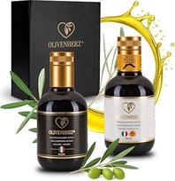 "Olivenherz" itališkas alyvuogių aliejus, ypač tyras alyvuogių aliejus, aukščiausios kokybės, dovanų rinkinys ir degustacinis rinkinys, 100 % grynas, pagamintas iš Coratina ir Taggiasca alyvuogių, 2 x 250 ml stikliniai buteliai