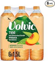 "Volvic Tea Peach Flavour" - nealkoholinis gėrimas su juodosios arbatos ekstraktu - sumažintas cukraus kiekis - 6 x 1,5 l - 30 proc. mažiau cukraus nei panašiuose arbatos pagrindu pagamintuose nealkoholiniuose gėrimuose