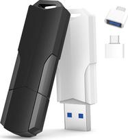 "Wooolken" didelės spartos USB 3.0 atmintinė 64GB su USB-C adapteriu, dangteliu ir dirželiu bei LED ekranu (64GB, juoda, balta)