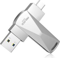 ABLAZE 128GB USB C atmintinė, dviguba USB 3.0 + C tipo, suderinama su "iPhone 16/15", "Android" išmaniaisiais telefonais, kompiuteriais, planšetiniais, "Mac" ir nešiojamaisiais kompiuteriais (sidabrinė)