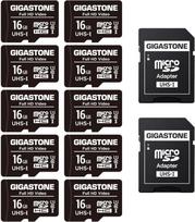 GIGASTONE 16GB MicroSDHC atminties kortelė, 10 vnt. + SD adapteris veiksmo kamerai, "GoPro", dronui ir planšetiniam kompiuteriui, iki 85MB/s, Full HD vaizdo įrašymas, Micro SD kortelė UHS-I Class 10 U1