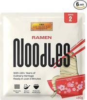 LEE KUM KEE Ramen makaronai - švelnios ir glotnios tekstūros azijietiški Ramen makaronai, klasikiniai Ramen sriuboms ir maišytiems patiekalams, pusiau sausi makaronai, dvi porcijos pakuotėje, 6 x 180 g pakuotė