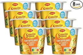 MAGGI "5 Minute Terrine" bulvių košė su žirneliais ir morkomis, skanus paruoštas maistas su daržovėmis, greito paruošimo bulvių tyrė, bulvių užkandis, 8 vnt. (8 x 43 g)