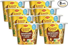 MAGGI "5 Minute Terrine" bulvių košė su skrudintais svogūnais ir gražgarstėmis, skanus paruoštas maistas, greito paruošimo bulvių tyrė, pikantiškas bulvių užkandis, 8 vnt. (8 x 56 g)