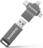 MFi sertifikuota USB atmintinė 512GB "iPhone 4 in 1" atmintinė su USB 3.0 didelės spartos "Flash" kaupikliu "iPhone"/"iPad"/"Android"/"PC/Mac", atsarginės kopijos atmintinė nuotraukoms, vaizdo įrašams ir muzikai, juoda