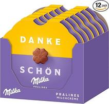 Milka Kleines Dankeschön (Mažieji padėkos saldainiai), 12 x 44 g, puikūs šokoladiniai saldainiai iš pieno kremo, padengti Alpių pieno šokoladu