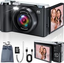 Skaitmeninis fotoaparatas, JDZ 4K fotoaparatas Foto kamera 16X, skaitmeniniai fotoaparatai 1080P, kompaktiškas fotoaparatas su 32GB TF kortele, skaitmeninis fotoaparatas, fotoaparatas vaikams, paauglių gimtadieniui, Kalėdoms (tamsiai juodas)