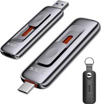 SSK 256GB USB atmintinė iki 1000MB/s, USB 3.2 Gen2 SSD atmintinė su "Push-Pull" dizainu, A + C tipo dviejų prievadų "Flash" diskas, nešiojamasis išorinis kietosios būsenos diskas, skirtas "iPhone" su C tipo / "Android" / planšetiniam kompiuteriui