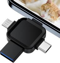 USB atmintinė 128GB, atminties kortelė "iPhone", 4 in 1 USB atmintinė "i0S/pad/OTG Android/PC", metalinė kryžminė atmintinė mobiliajam telefonui, kurioje telpa daugiau nuotraukų ir vaizdo įrašų (juoda)