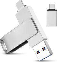 USB atmintinė 256GB "iPhone", "3-in-1" atmintinė su USB C, USB 3.0 ir L, OTG nuotraukų atmintinė "iPhone"/"iPad"/"Android"/"PC/Mac", išorinė atmintis nuotraukoms ir vaizdo įrašams saugoti, sidabrinė (256GB)