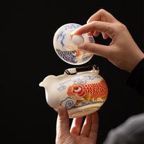 Suet Jade Arowana Hand Grab Pot Kung Fu Tea Set Single Pot Household White Porcelain Office High-end Brewing Teapot