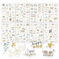230 vnt./8 lapai „Pasidaryk pats“ scrapbooking lipdukai vestuvėms, skaidrios dekoracijos svečių knygai, rankiniam užrašų knygai, meno ir amatų lipdukai onesize auksas