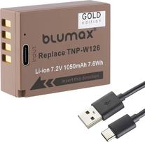 "Blumax" atsarginė baterija "Fujifilm NP-W126s" | - 1050 mAh - "Fuji NP-W126" | - su C tipo USB įkrovimo prievadu - X-M5 X100F X100VI X-A3 X-T3 X-T30 II X-M5 X-T50