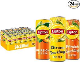 "Lipton Ice Tea Mix" 24 x 330 ml - nealkoholinis gėrimas mišinyje: Putojanti citrina, putojantis persikas ir negazuotas persikas - vaisinė ledinė arbata su angliarūgšte ir be jos