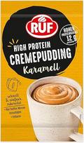 "RUF High Protein Cream Pudding Caramel", karamelinis pudingas iš puodelio, 13 g baltymų vienoje porcijoje, lengvai paruošiamas be virimo, be glitimo, 1 x 59 g