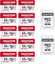 GIGASTONE 64GB MicroSDXC atminties kortelė, 10 vnt. + SD adapteris, "Camera Plus", iki 95MB/s, skirta veiksmo kameroms, dronams, planšetiniams kompiuteriams, Full HD vaizdo įrašymui, A1 V30 U3 Micro SD kortelė UHS-I