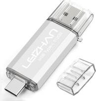 LEIZHAN USB atmintinė 512GB C tipo atminties kortelė "Memory Stick OTG Memory Stick 2-in-1" USB 3.0 rašiklinis diskas, skirtas asmeniniam kompiuteriui, nešiojamajam kompiuteriui ir kitiems USB-C įrenginiams (512GB, sidabrinė)
