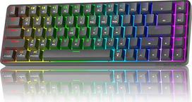 TMKB T68 belaidė mechaninė žaidimų klaviatūra, trijų režimų (Bluetooth/5.0/2.4GHz/USB-C), 60 % RGB klaviatūra su 68 klavišais (QWERTY išdėstymas), mėlyni jungikliai - juoda