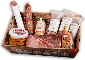 WURSTBARON® dovanų krepšelis "Kalėdiniai skanėstai" su serano kumpiu, prieskoniais, saliamiu, čatniu ir garstyčiomis, dovanų krepšelis su pikantišku turiniu, dovanų dėžutė Kalėdoms