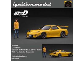 PRE-ORD3R Ignition Modeliukas 1/18 Mazda RX-7 (FD3S) Initial D with Mr. Keisuke Takahashi, yellow
