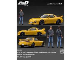 PRE-ORD3R Ignition Modeliukas 1/18 Initial D Mazda RX-7 Mazda Speed A-spec (FD3S) with Mr. Keisuke Takahashi,  yellow