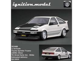 PRE-ORD3R Ignition Modeliukas 1/18 Toyota Sprinter Trueno (AE86) 3 door TK-Street Early Version, *SSR Dori Dori mesh wheels*, white/black