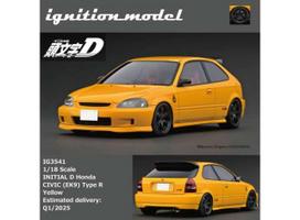 PRE-ORD3R Ignition Modeliukas 1/18 Initial D Honda Civic (EK9) Type R, yellow