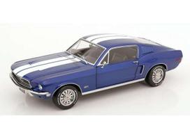 PRE-ORD3R KK - Scale Modeliukas 1/12 1968 Ford Mustang GT Fastback with opening doors and hood, blue/white