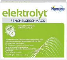 "Humana Electrolyte" pankolių skonio po 12 mėnesio viduriavimo Vėmimas Viduriavimas Tirpstantys milteliai geriamajai rehidratacijai 75g