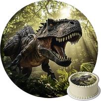 "J&M DECO Dino Cake Topper" - Valgomasis dinozaurų torto papuošimas 20 cm skersmens - Spalvingas torto paveikslėlis vaikų gimtadieniui - Paruoštas naudoti ant cukraus popieriaus - Pagaminta ES