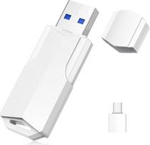 "Wooolken" didelės spartos USB 3.0 Flash diskas 64GB su USB-C adapteriu, dangteliu ir dirželiu bei LED ekranu (128GB, baltas)