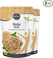 2 x borchers ekologiški sojų miltai "Premium", vegetariški ir veganiški, daug skaidulų ir baltymų, pagaminti iš skrudintų sojų pupelių, 350 g