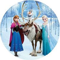 Tortas Topper Frozen Anna, Elsa, Olafas ir Svenas, apvalus 20 cm Fondant Paper Premium