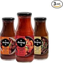 "Arang" 3 korėjietiškų padažų rinkinys - "Bulgogi", "Gochujang", korėjietiška kepta vištiena - autentiški korėjietiški padažai marinavimui ir kepimui, 3 x 280 ml, pagaminti Vokietijoje