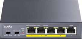 "Cudy GS105P" 5 prievadų Gigabit PoE komutatorius, 4 PoE+ 36 W, montuojamas ant darbastalio / sienos, "Plug and Play", tvirtas metalas / ekranuoti prievadai, be ventiliatoriaus, eismo optimizavimas