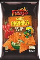 "Fuego" - Tortilijos traškučiai "Sweet Peppers" | Meksikietiški tortilijų traškučiai su aštriu saldžiųjų pipirų skoniu | Traškūs užkandžiai iš kukurūzų miltų | 150 g maišelyje