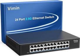 2.5G komutatorius, nevaldomas, "Vimin" 24 prievadų 2.5GB Base-T Ethernet komutatorius, 2.5Gb tinklo komutatorius "Plug & Play", suderinamas su 10/100/1000/2500Mbps, metalinis korpusas, be ventiliatoriaus, skirtas 2.5Gbps NAS, belaidžiams prieigos taškams