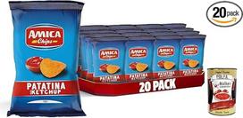 AMICA traškučiai | La Patatina Gusto Ketchup, kečupo skonio traškučiai, užkandžiai be glitimo, su saulėgrąžų aliejumi, natūralaus aromato, 20 x 100 g + itališka gurmaniška Polpa 400 g