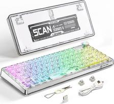 ATTACK SHARK K75 75% TKL mechaninė žaidimų klaviatūra, BT5.0/2.4G/USB-C RGB kompaktiška klaviatūra, pritaikoma permatoma klaviatūra su mygtukais, atnaujintas "Hot-Swap" linijinis jungiklis, 4000 mAh, balta