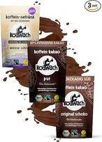 koawach Caffeine Cocoa Trio - veganiškas ir ekologiškas skanus geriamasis šokoladas su kofeinu iš guaranos. Nuo karčios iki saldžios - 1x grynas 1x originalus šokoladas 1x baltojo šokolado milteliai (3 x 100 g)