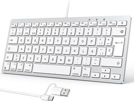 OMOTON laidinė "Mac" klaviatūra, ES išdėstymo dviguba klaviatūra (C/USB tipo), tylūs klavišai ir stabilus ryšys, suderinama su "Mac", "iMac", "Mac Mini