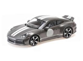 PRE-ORD3R Minichamps Modeliukas 1/18 2022 Porsche 911 (992) Sport Classic, grey metallic with stripe